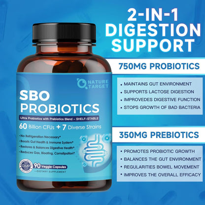SBO Probiotics with Prebiotic Fiber, 60 Billion CFUs, 90 Veggie Capsules