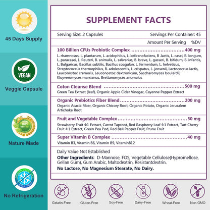 5-in-1 Digestive Health Probiotics, 100 Billion CFUs, 200mg, 90 Veggie Capsules