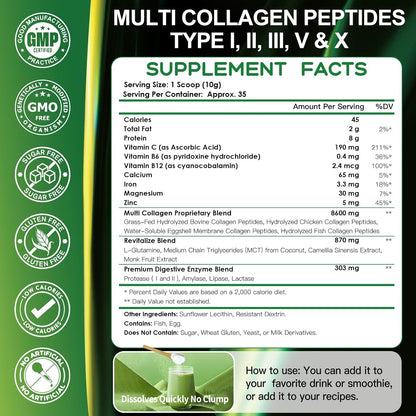 Hydrolyzed Multi Collagen Peptides Powder, 8600mg