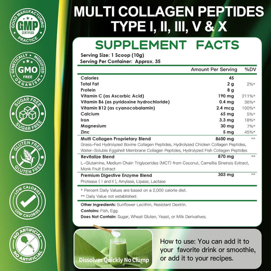 Hydrolyzed Multi Collagen Peptides Powder, 8600mg