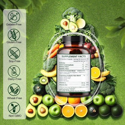 Probiotics with Prebiotic Fiber, 60 Billion CFUs, 120 Capsules