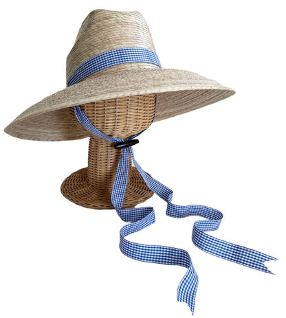 Long & Thin Blue Gingham Ribbon with Wood Nautical Toggle