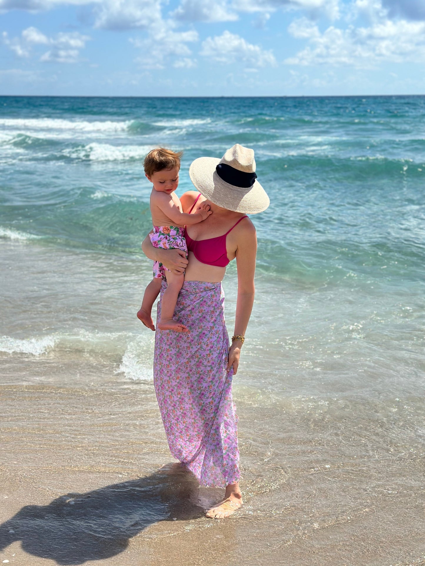 Hollyhock Sun Hat - Long & Thin Blue Gingham Ribbon with Wood Nautical Toggle