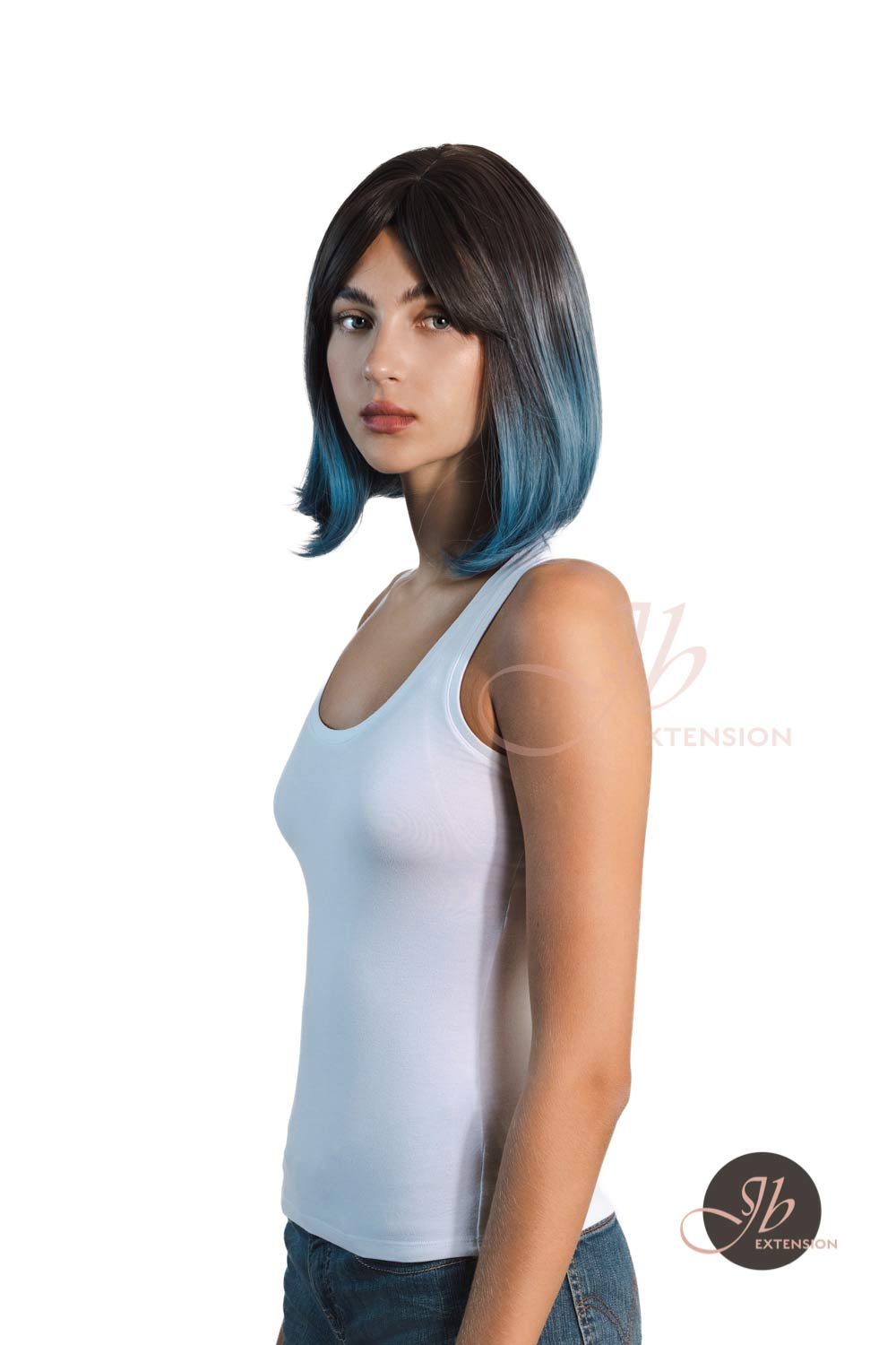 JBEXTENSION 12 Inches Bob Cut Ombre Blue Straight Short Wig LYNN