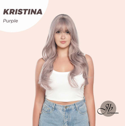 JBEXTENSION 25 Inches Grey Purple Curly Wig With Full Bangs KRISTINA PURPLE