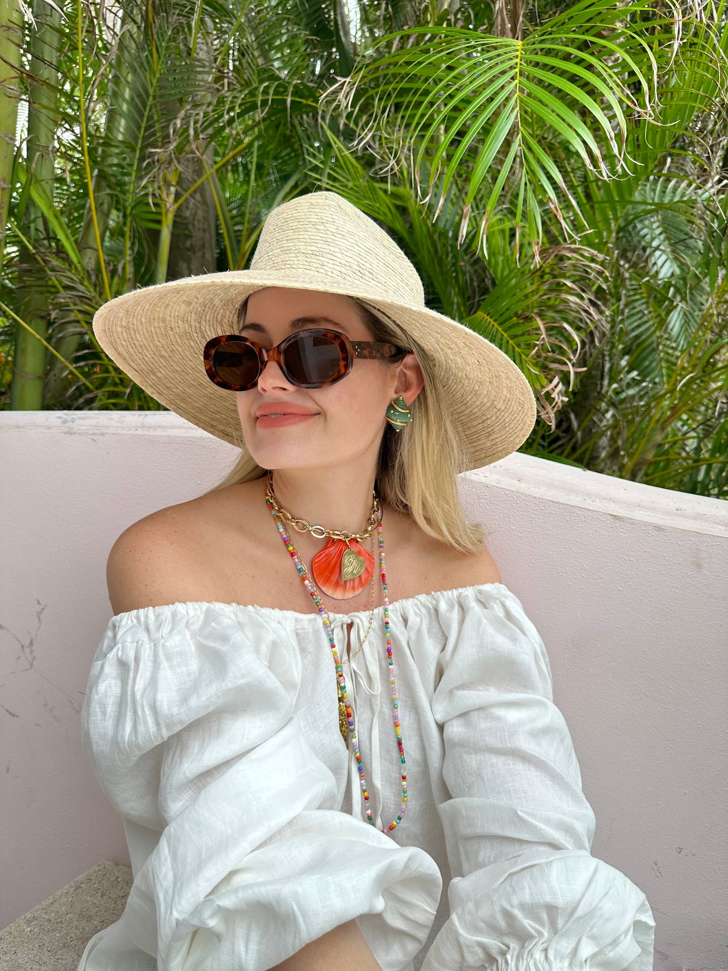 Hollyhock Sun Hat - White Long Grosgrain Ribbon
