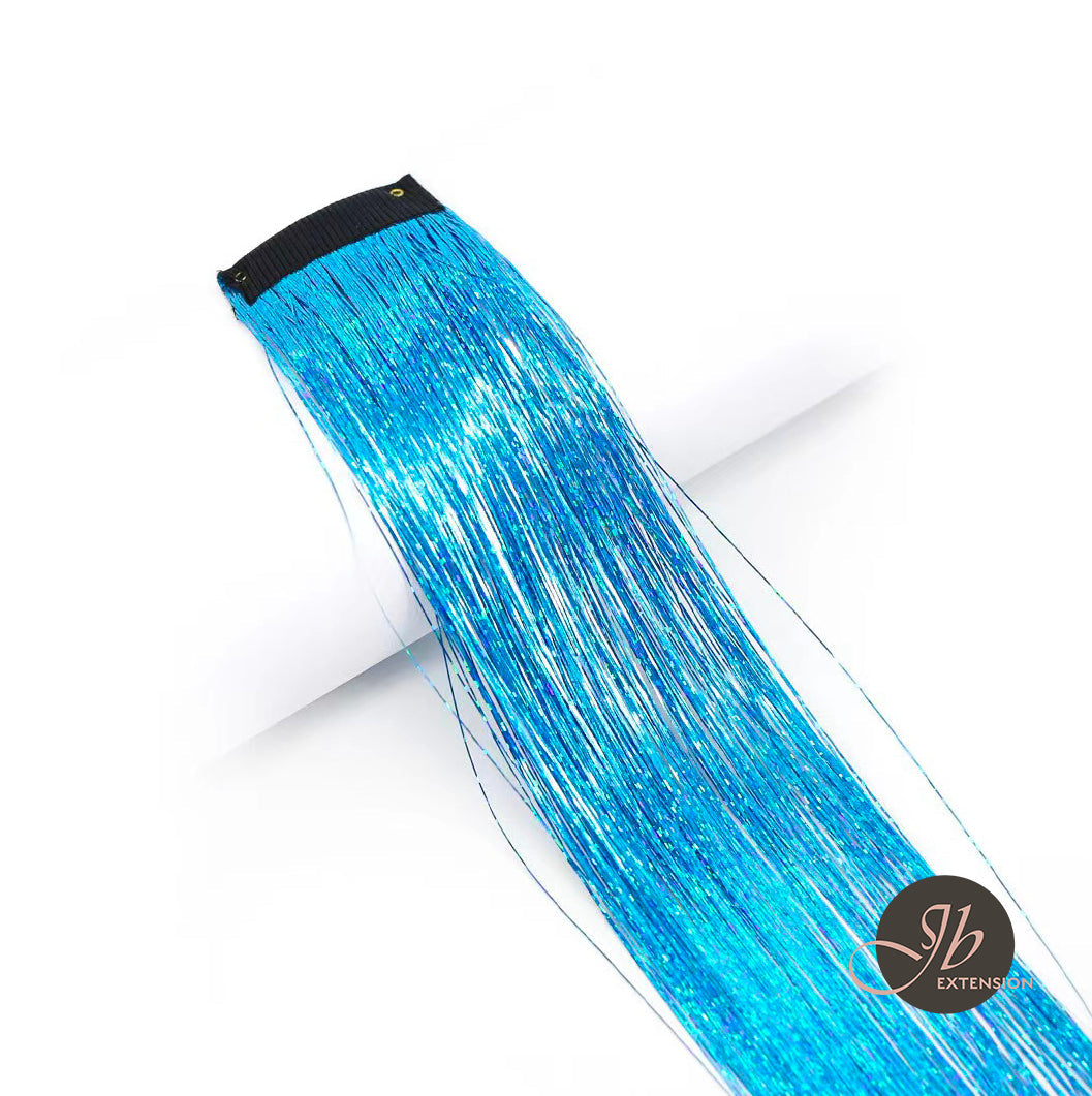 JBextension Hair Tinsel Clip in Extensions Pink Sparkle Highlights for Hair 18 Inch Multi-Colors Synthetic Hair Extensions for Party, Christmas, New Year, Halloween, Cosplay