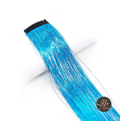 JBextension Hair Tinsel Clip in Extensions Pink Sparkle Highlights for Hair 18 Inch Multi-Colors Synthetic Hair Extensions for Party, Christmas, New Year, Halloween, Cosplay