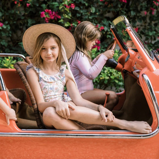 Zinnia Sun Hat for Little Girls (Age 4-10) - Long Yellow Grosgrain Ribbon