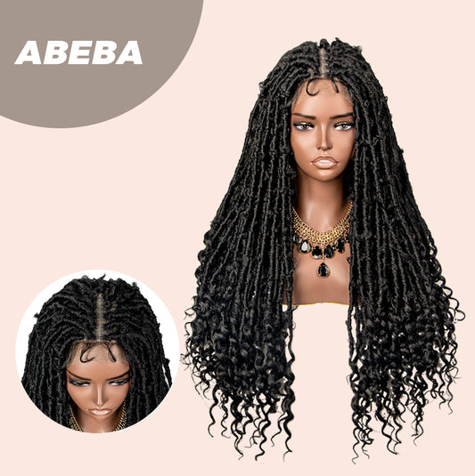 JBEXTENSION 35 Inches Full Double Lace Front Knotless Braided Wigs for Women Locs Braid Wig With Baby Hair Synthetic Lace Frontal Braid Wigs ABEBA