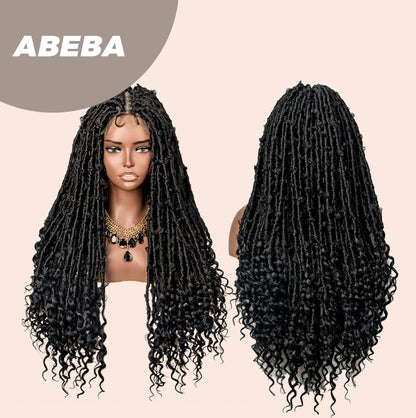 JBEXTENSION 35 Inches Full Double Lace Front Knotless Braided Wigs for Women Locs Braid Wig With Baby Hair Synthetic Lace Frontal Braid Wigs ABEBA