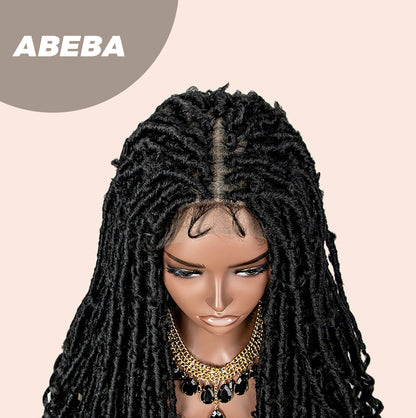JBEXTENSION 35 Inches Full Double Lace Front Knotless Braided Wigs for Women Locs Braid Wig With Baby Hair Synthetic Lace Frontal Braid Wigs ABEBA