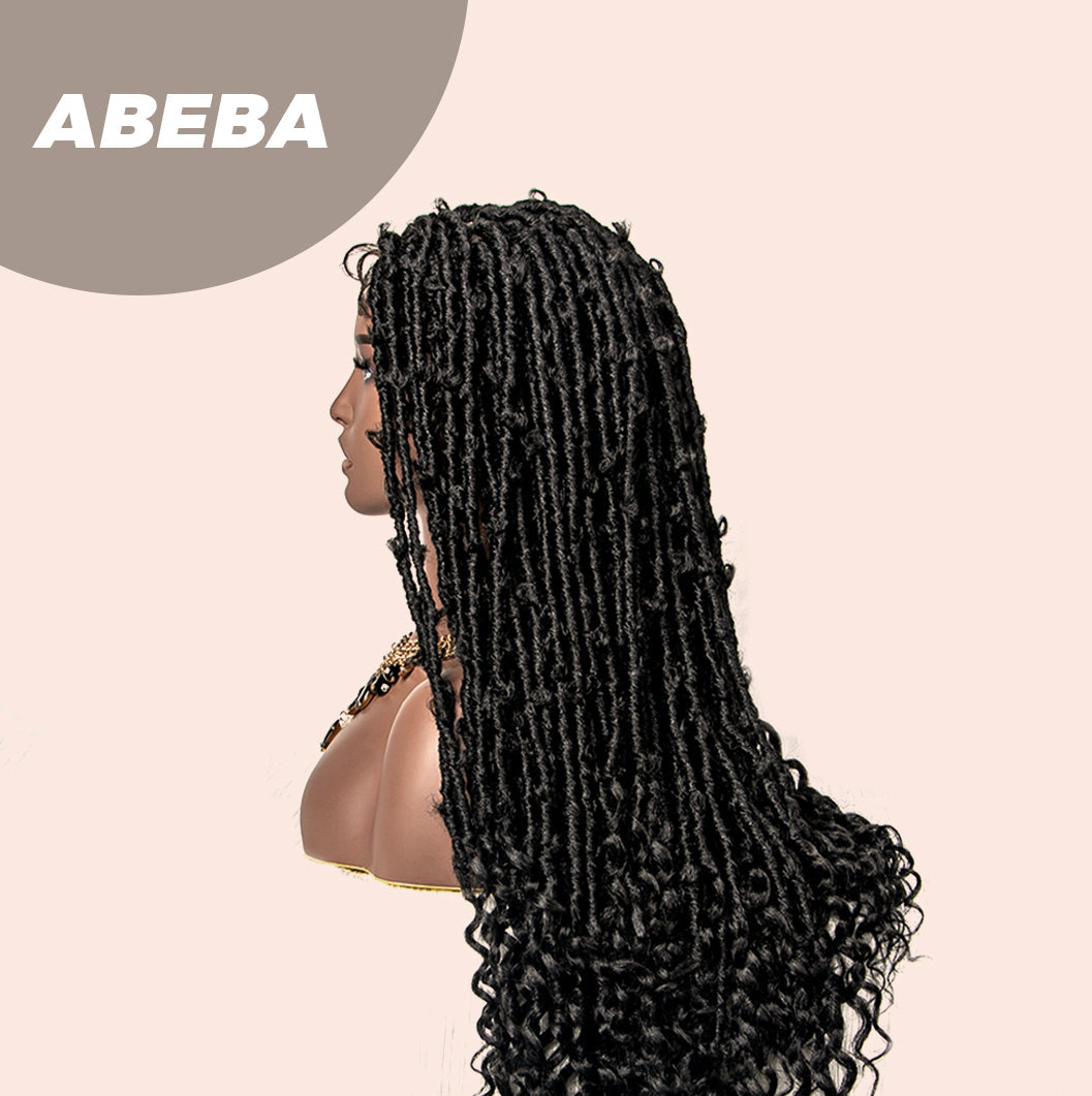 JBEXTENSION 35 Inches Full Double Lace Front Knotless Braided Wigs for Women Locs Braid Wig With Baby Hair Synthetic Lace Frontal Braid Wigs ABEBA