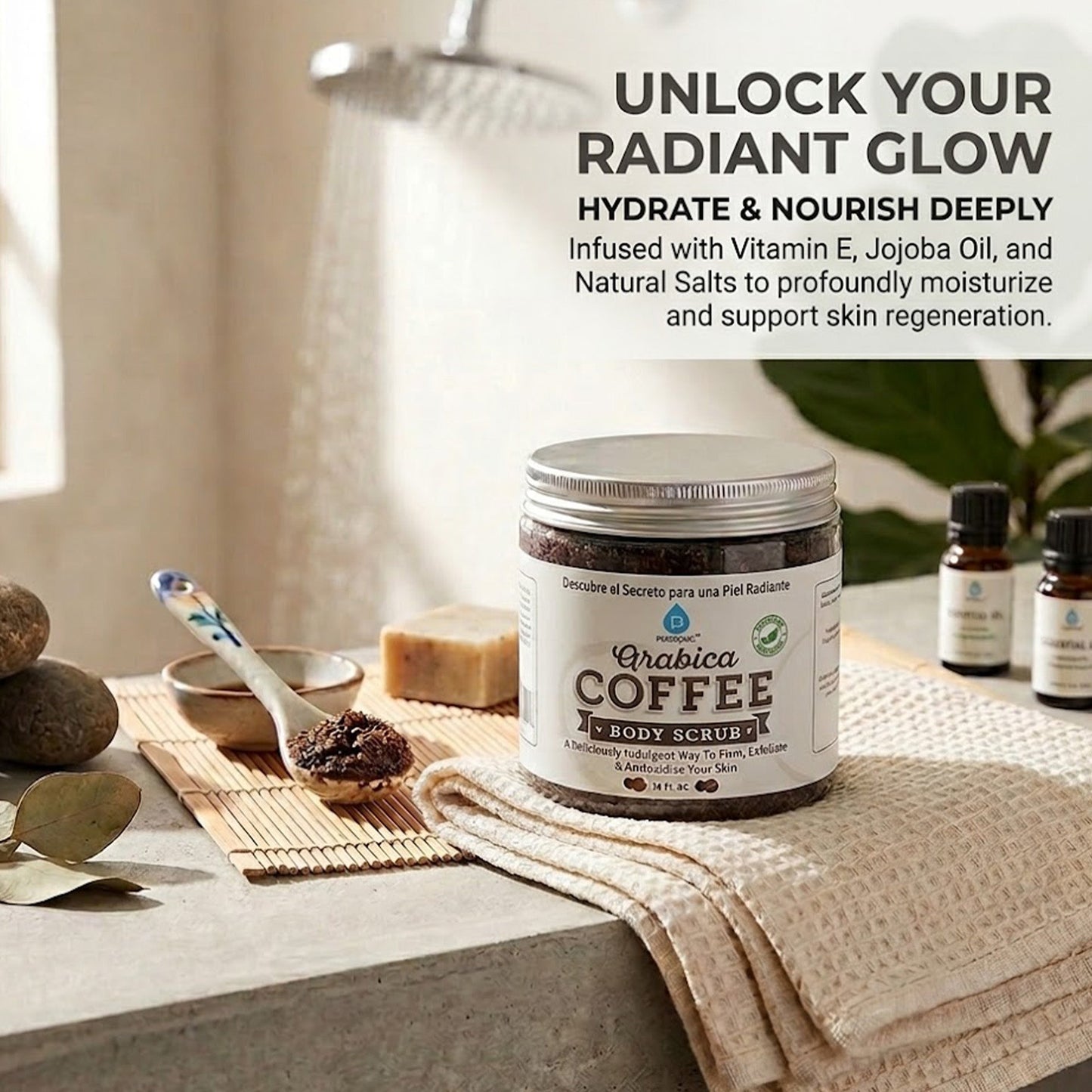 Exfoliante corporal de café arábigo 100 % natural, 14 oz