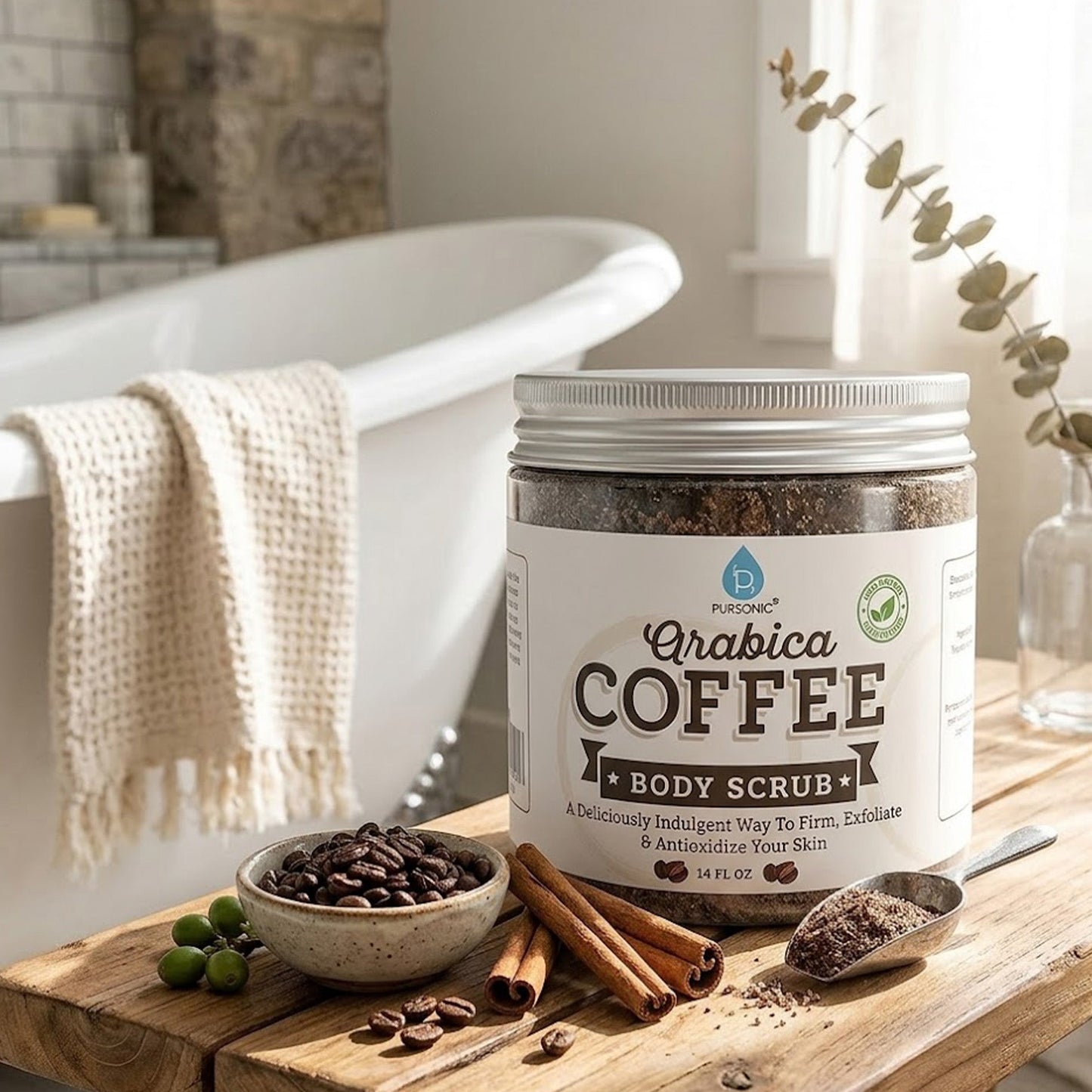 Exfoliante corporal de café arábigo 100 % natural, 14 oz