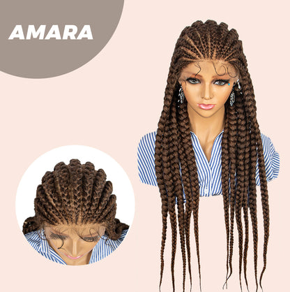 JBEXTENSION 36" Full Lace Front Braided Wigs for Women Box Braids Wig with Baby Hair Synthetic Lace Frontal AMARA