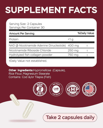 NAD Plus Supplement 1400mg with Nicotinamide Riboside & Collagen