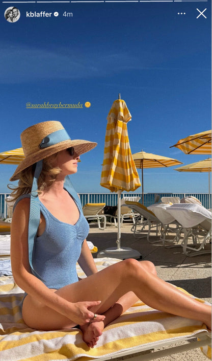 Wildflower Sun Hat - Long Brown Greek Key Ribbon with Rose Quartz Gemstone Toggle