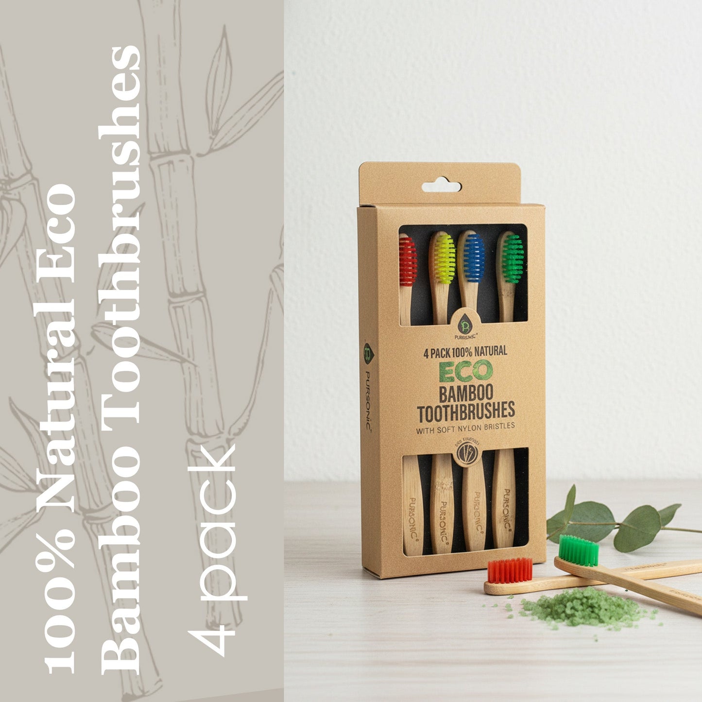 Cepillos de dientes de bambú ecológico 100 % natural (paquete de 4)