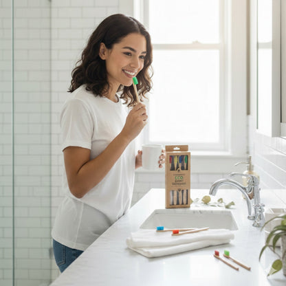 Cepillos de dientes de bambú ecológico 100 % natural (paquete de 4)