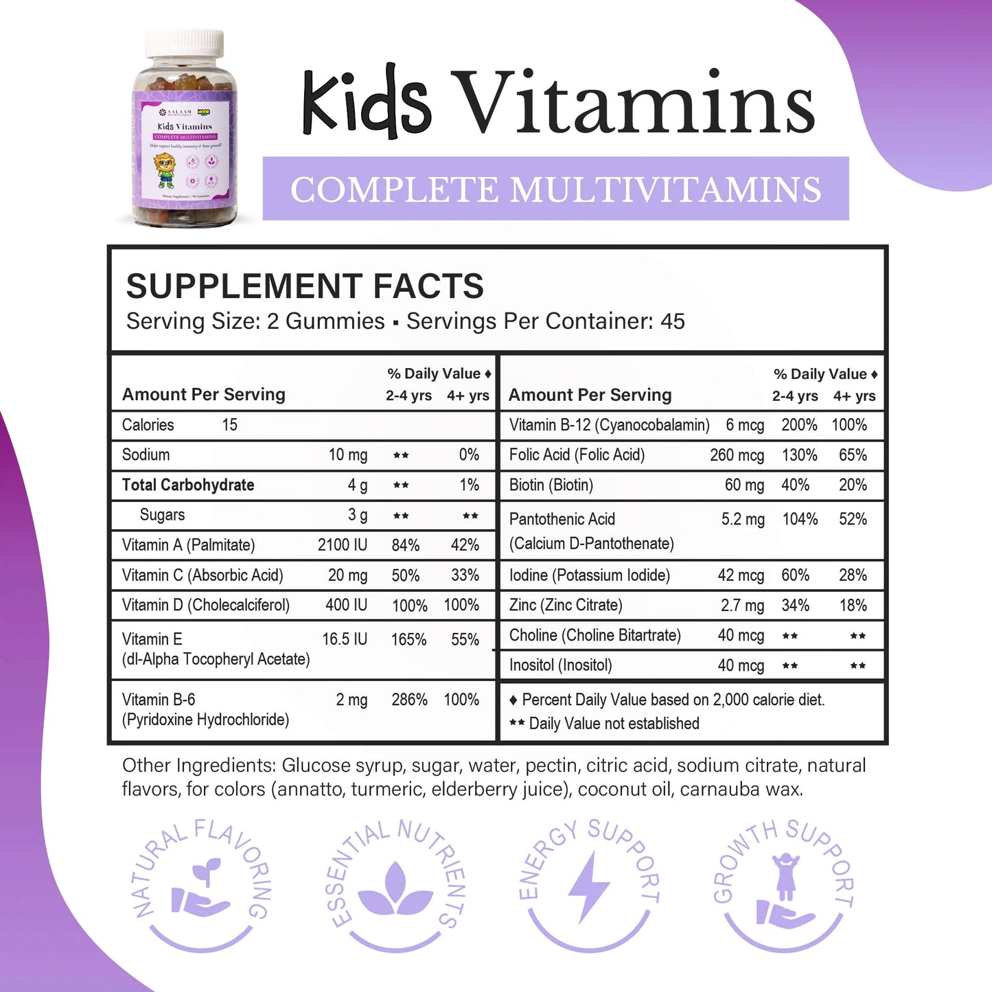 Noor Kids Halal Gummy Multivitamins with Vitamins A, C, E & Zinc - 90 Count | Salaam Nutritionals