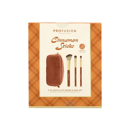 Set de 3 brochas y bolsa para rostro y ojos con especias de calabaza y palitos de canela