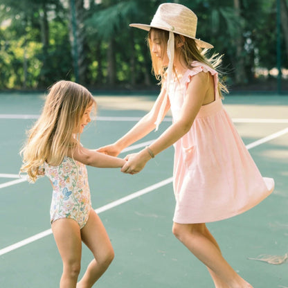 Zinnia Sun Hat for Little Girls (Age 4-10) - Long Yellow Grosgrain Ribbon