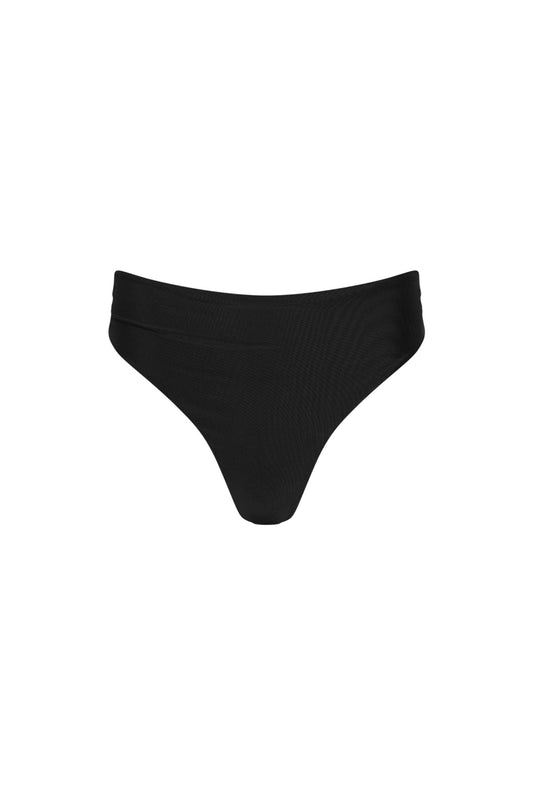 Capri Ruched High Waist Thong Bikini Bottom Black