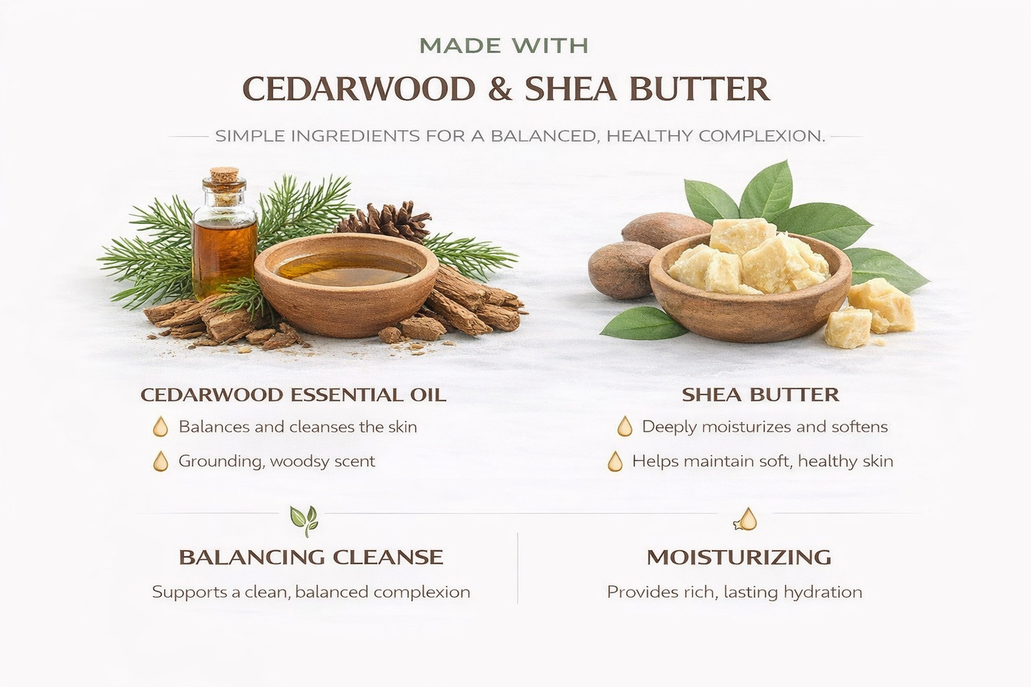 Jabón de cedro, coco y manteca de karité: limpiador corporal nutritivo e hidratante
