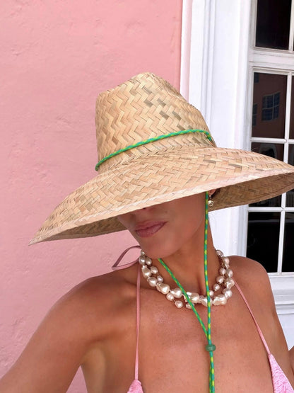 Thin Khaki Cord Lanyard with Wood & Jade Bead