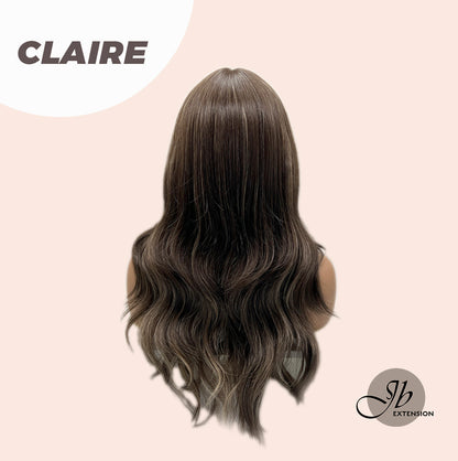 JBEXTENSION 22 Inches Brown With Highlight Women Wig With Bangs CLAIRE