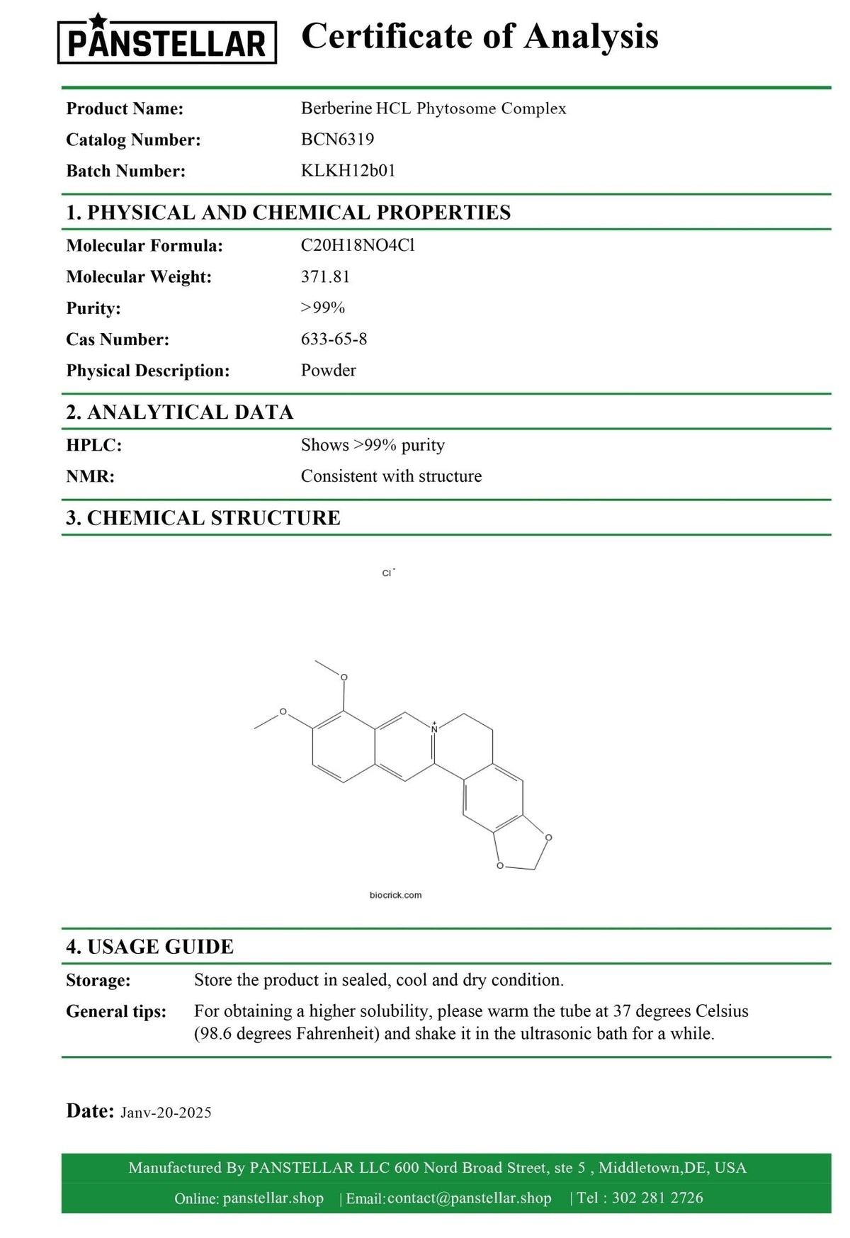 Berberine HCl Phytosome Complex 2000mg – 180 Capsules
