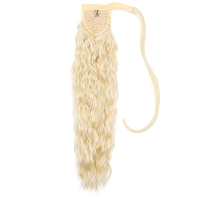 JBEXTENSION Long Corn Wave Ponytail Extension Magic Paste Heat Resistant Wavy Synthetic Wrap Around Ponytail Black Hairpiece for Women (22 Inch)