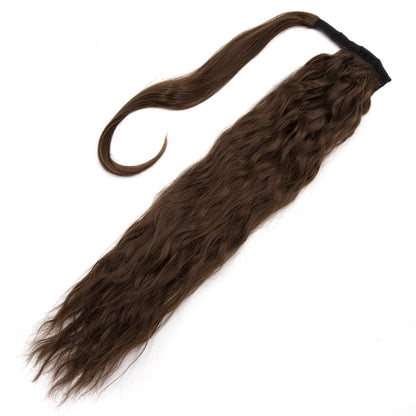 JBEXTENSION Long Corn Wave Ponytail Extension Magic Paste Heat Resistant Wavy Synthetic Wrap Around Ponytail Black Hairpiece for Women (22 Inch)