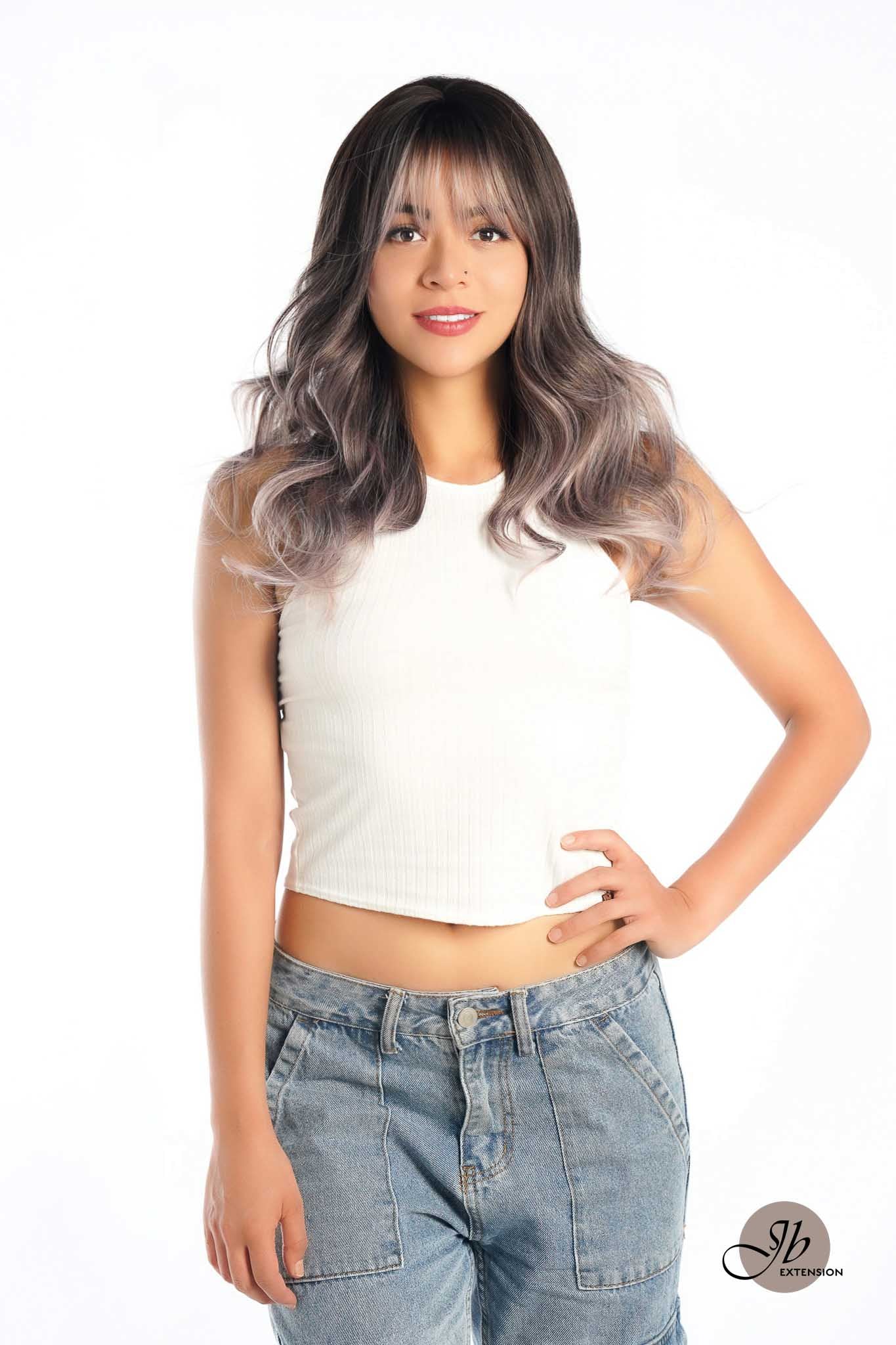 JBEXTENSION 20 Inches Shatush Purple Body Wave Wig With Bangs RIGAS