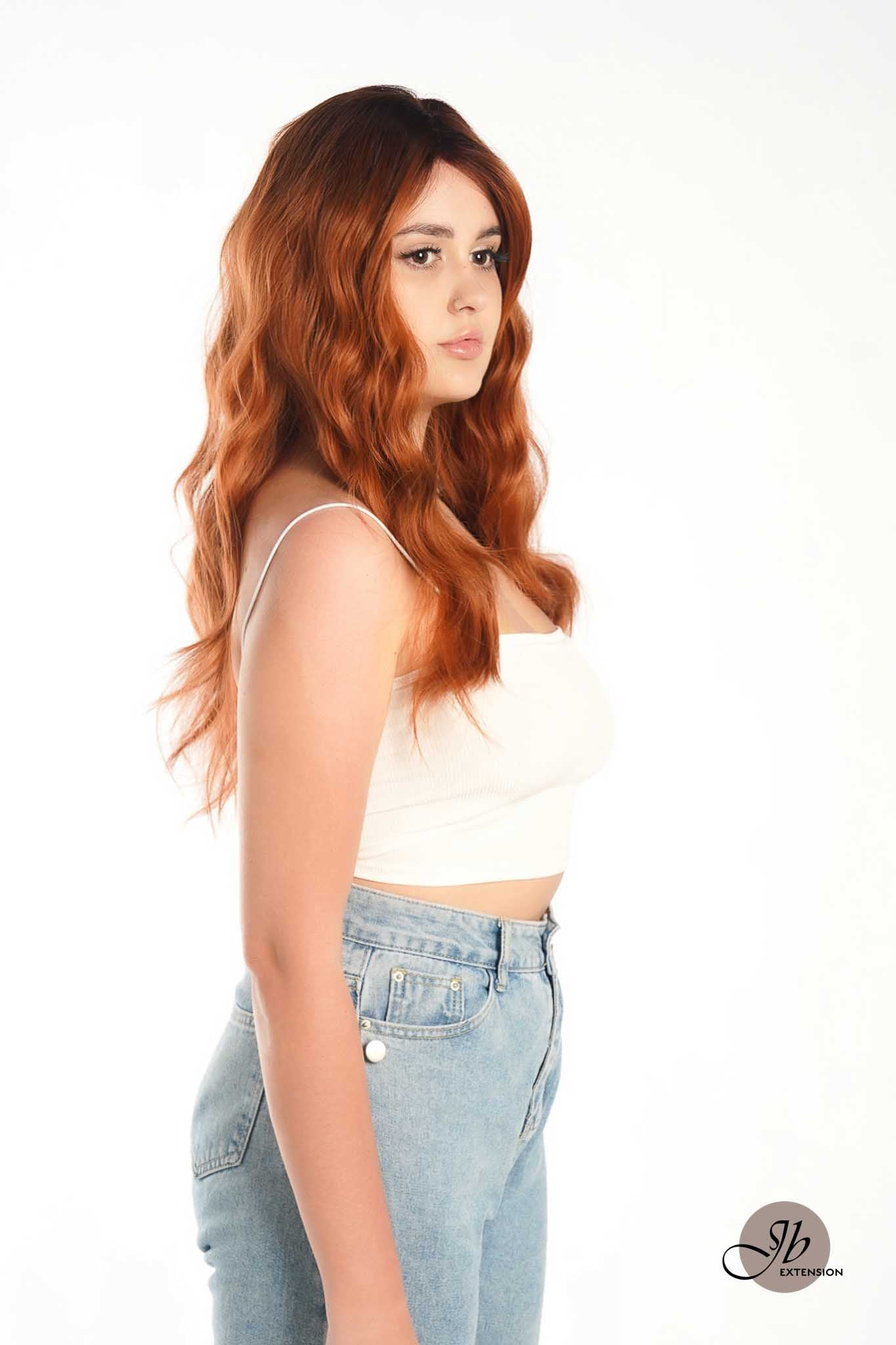 JBEXTENSION 24 Inches Copper Body Wave With Bangs Wig KIMMY COPPER