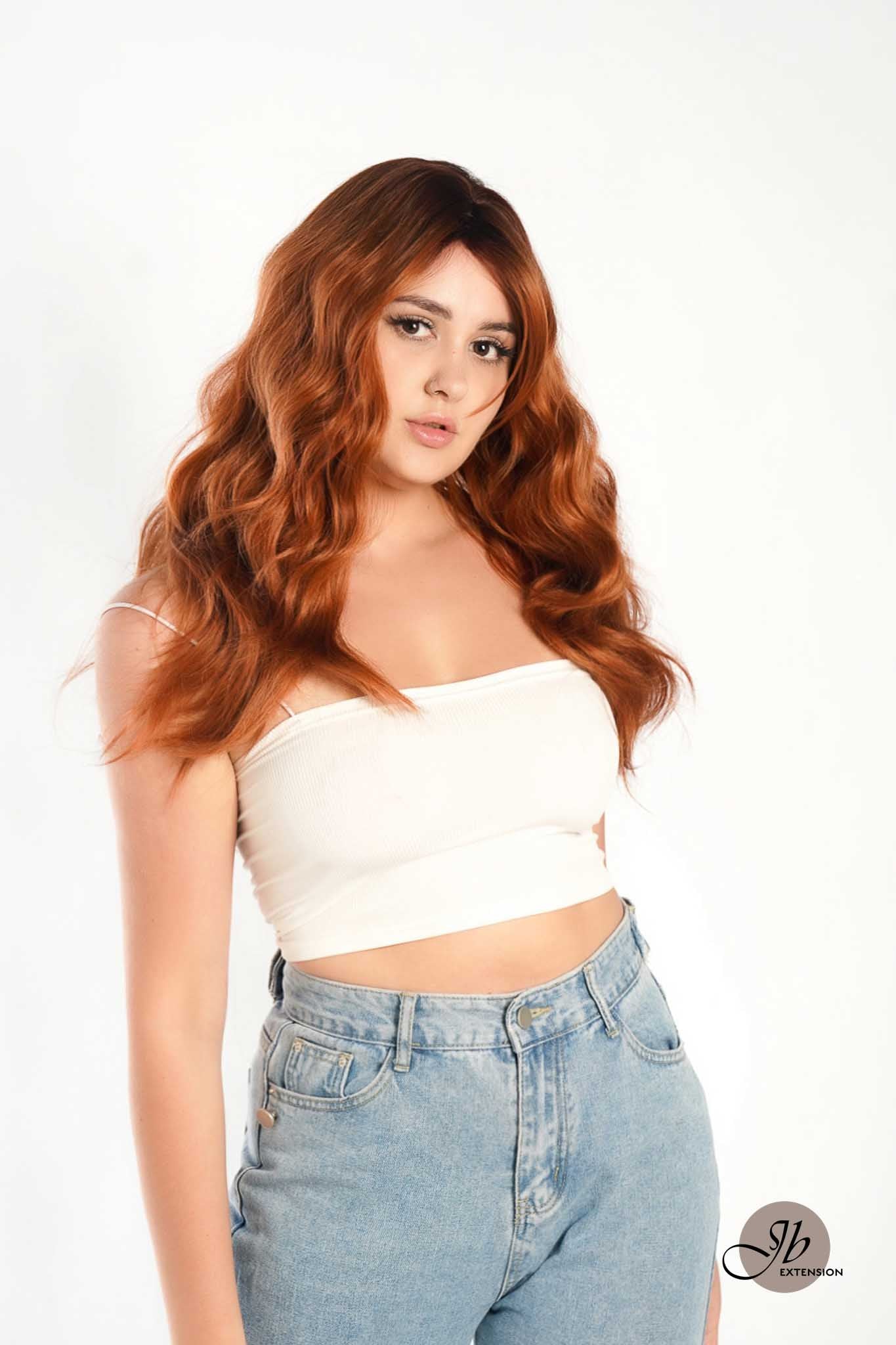 JBEXTENSION 24 Inches Copper Body Wave With Bangs Wig KIMMY COPPER