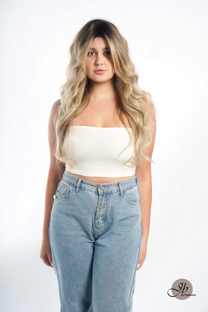JBEXTENSION 26 Inches Mix Blonde With Dark Root Body Wave With Bangs MANDA