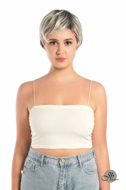 JBEXTENSION Pixie Cut Silver Half Real Human Hair Half Futura Fiber Fashion Women Wig SPRING