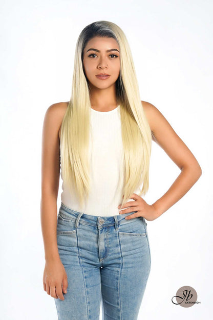 JBEXTENSION 30 Inches Blonde With Dark Root Extra Long Straight Lace Front Wig.Pre Plucked 6*14 HD Transparent Lace Frontal Glueless Wig GLORIA