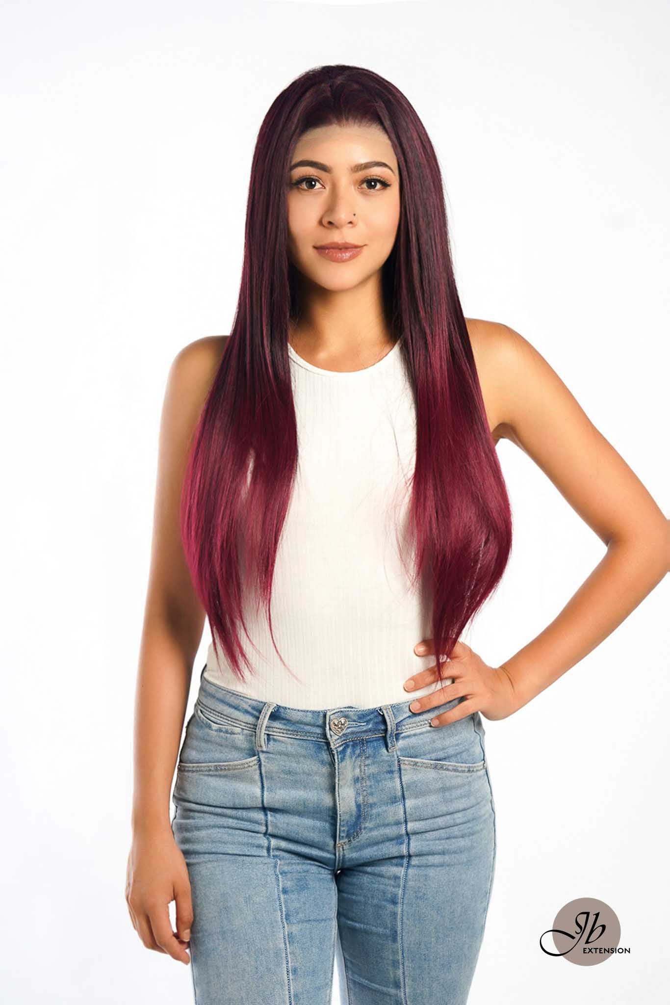 JBEXTENSION 30 Inches Dark Red Extra Long Straight Lace Front Wig.Pre Plucked 6*14 HD Transparent Lace Frontal Glueless Wig GRACE
