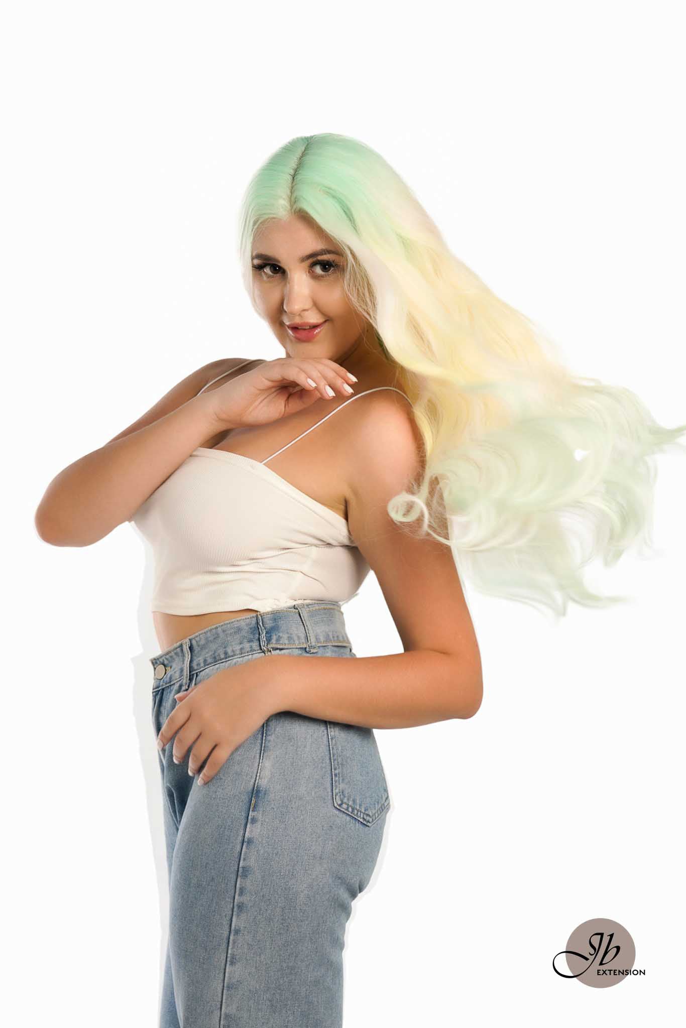 JBextension GLOW IN THE DARK 26 Inches Curly Rainbow Color Frontlace Glueless Wig FAIRY
