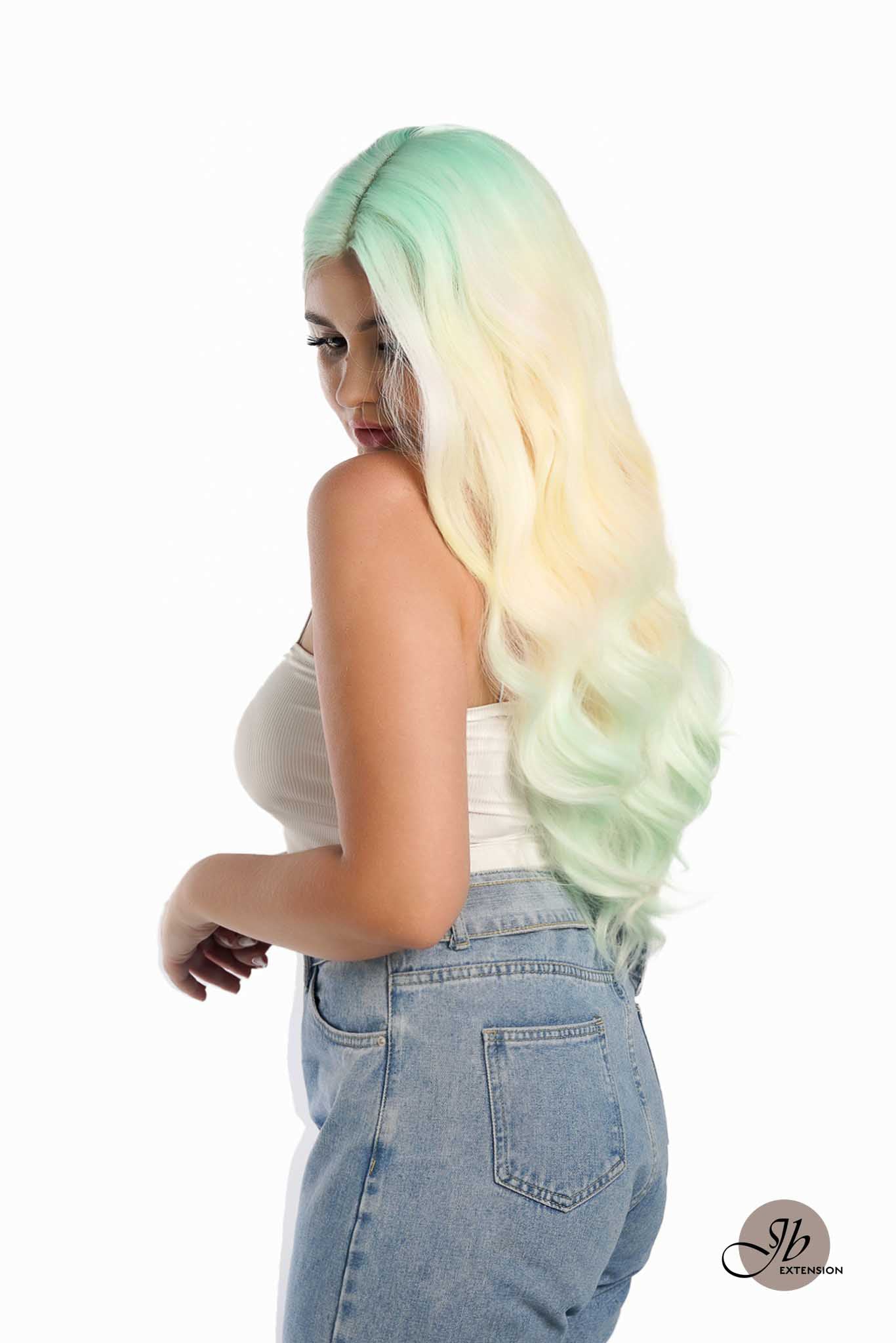 JBextension GLOW IN THE DARK 26 Inches Curly Rainbow Color Frontlace Glueless Wig FAIRY