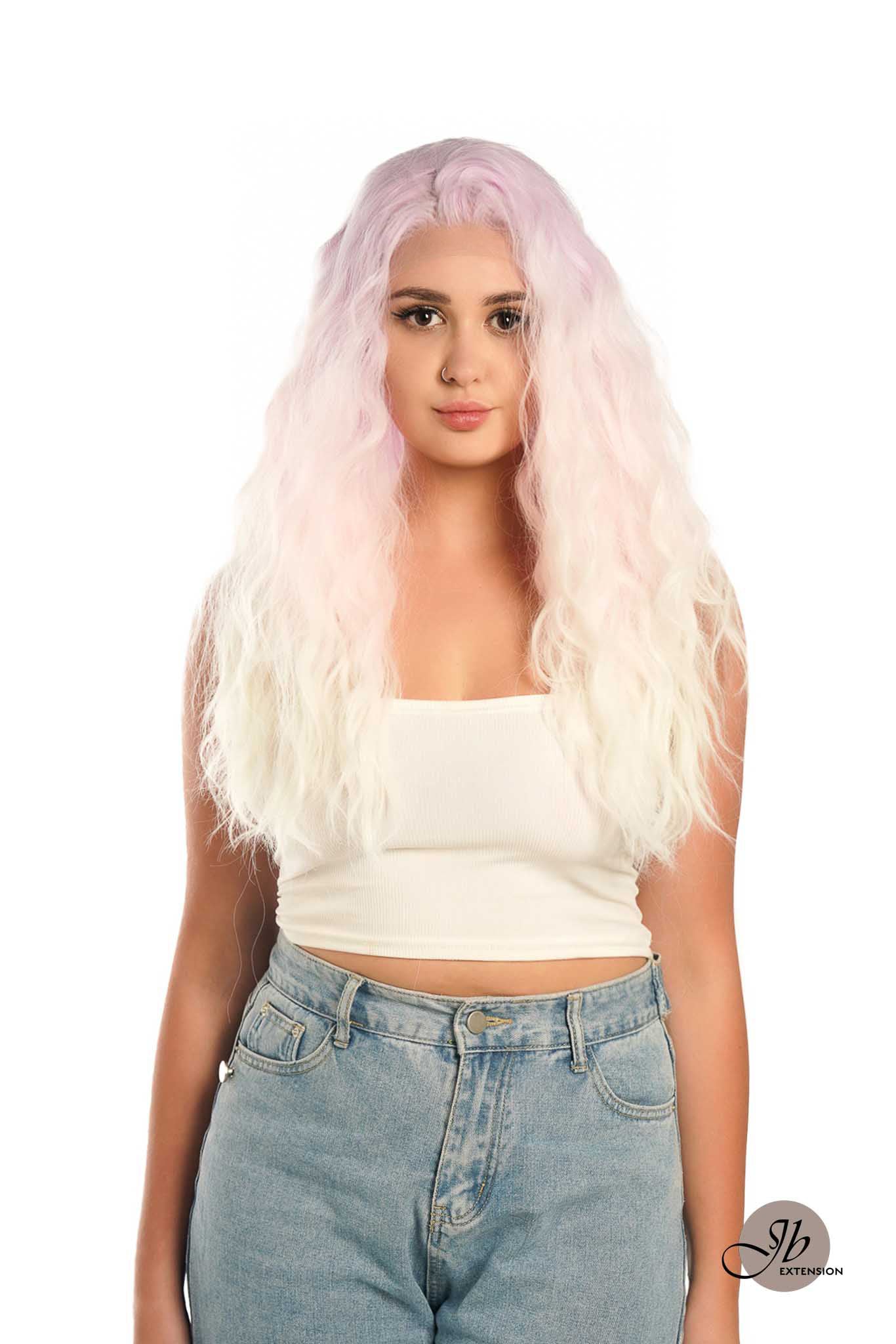 JBextension GLOW IN THE DARK 26 Inches Body Wave Rainbow Color Frontlace Glueless Wig WHISPER