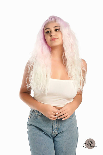 JBextension GLOW IN THE DARK 26 Inches Body Wave Rainbow Color Frontlace Glueless Wig WHISPER