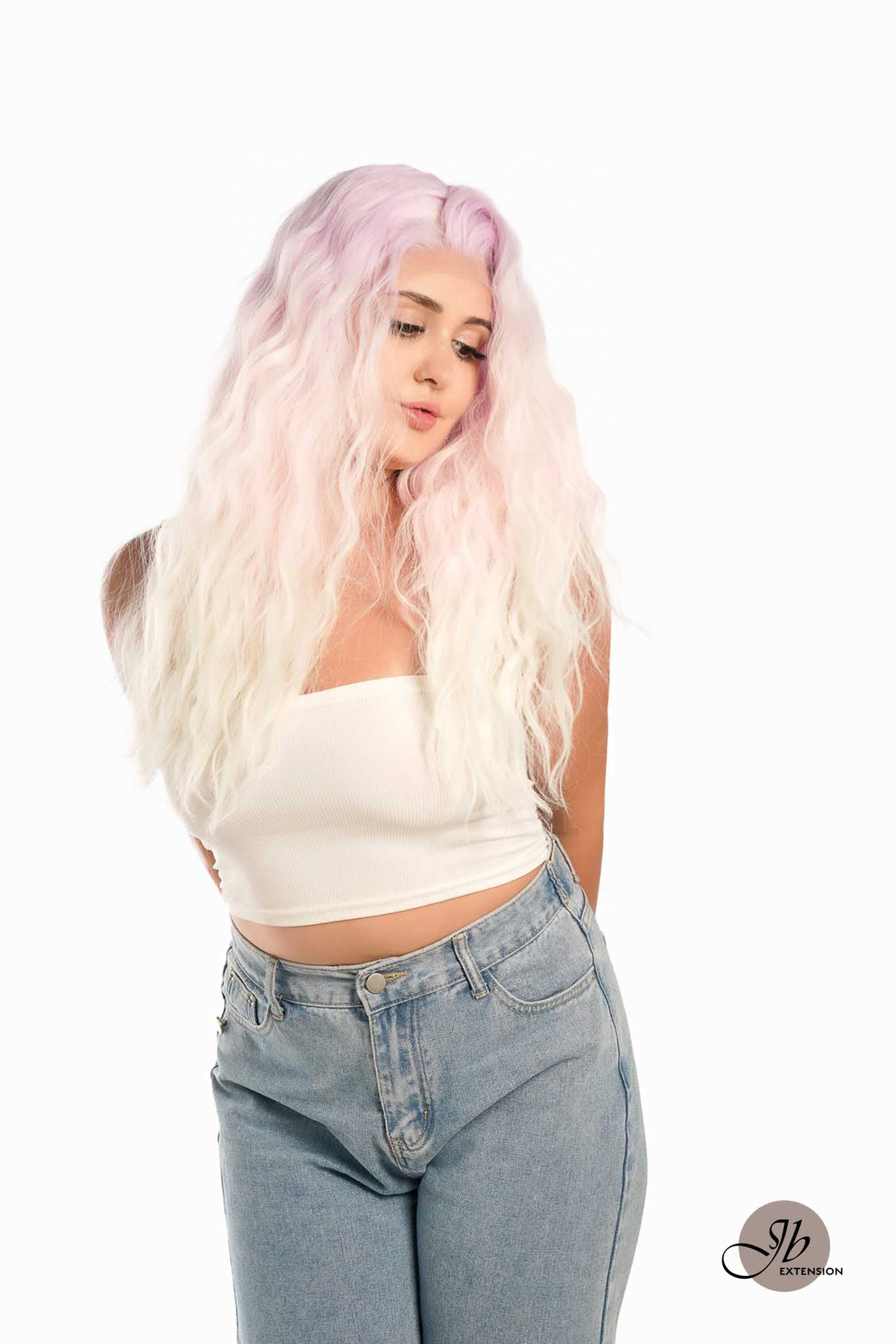 JBextension GLOW IN THE DARK 26 Inches Body Wave Rainbow Color Frontlace Glueless Wig WHISPER