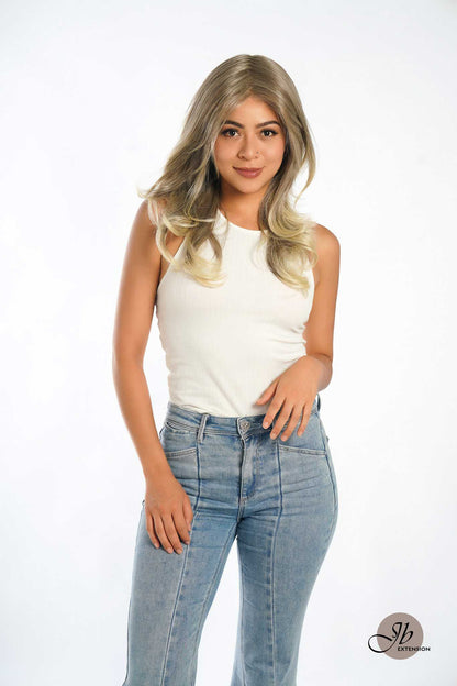 JBEXTENSION SYLVIA MONO Partial Monofilament Wig 20 Inches Dirty Blonde Curly Partial Mono Lace Glueless Wig SYLVIA MONO