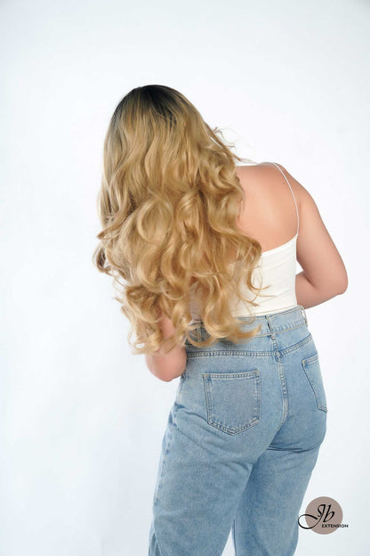 JBEXTENSION 24 Inches Body Wave Mix Blonde With Dark Root Pre-Cut Frontlace Glueless Wig AYLA MIX BLONDE
