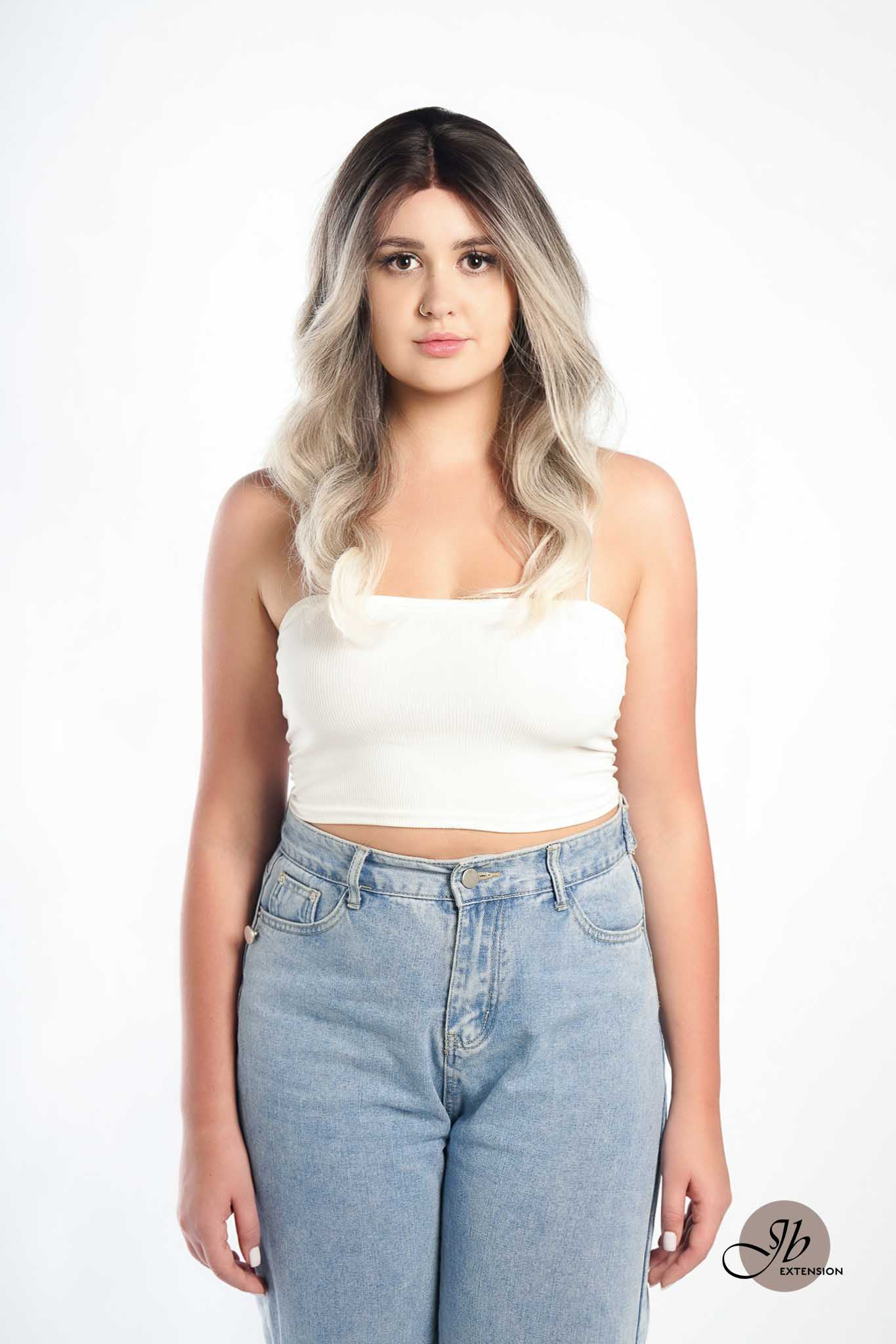 JBEXTENSION 22 Inches Body Wave Shatush Silver Pre-Cut Frontlace Glueless Wig CLAIRE M SILVER