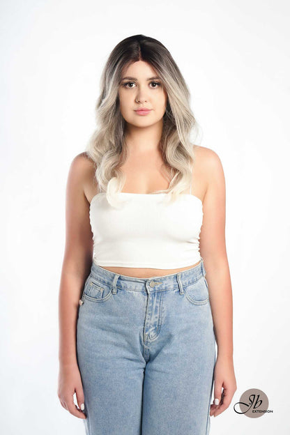 JBEXTENSION 22 Inches Body Wave Shatush Silver Pre-Cut Frontlace Glueless Wig CLAIRE M SILVER